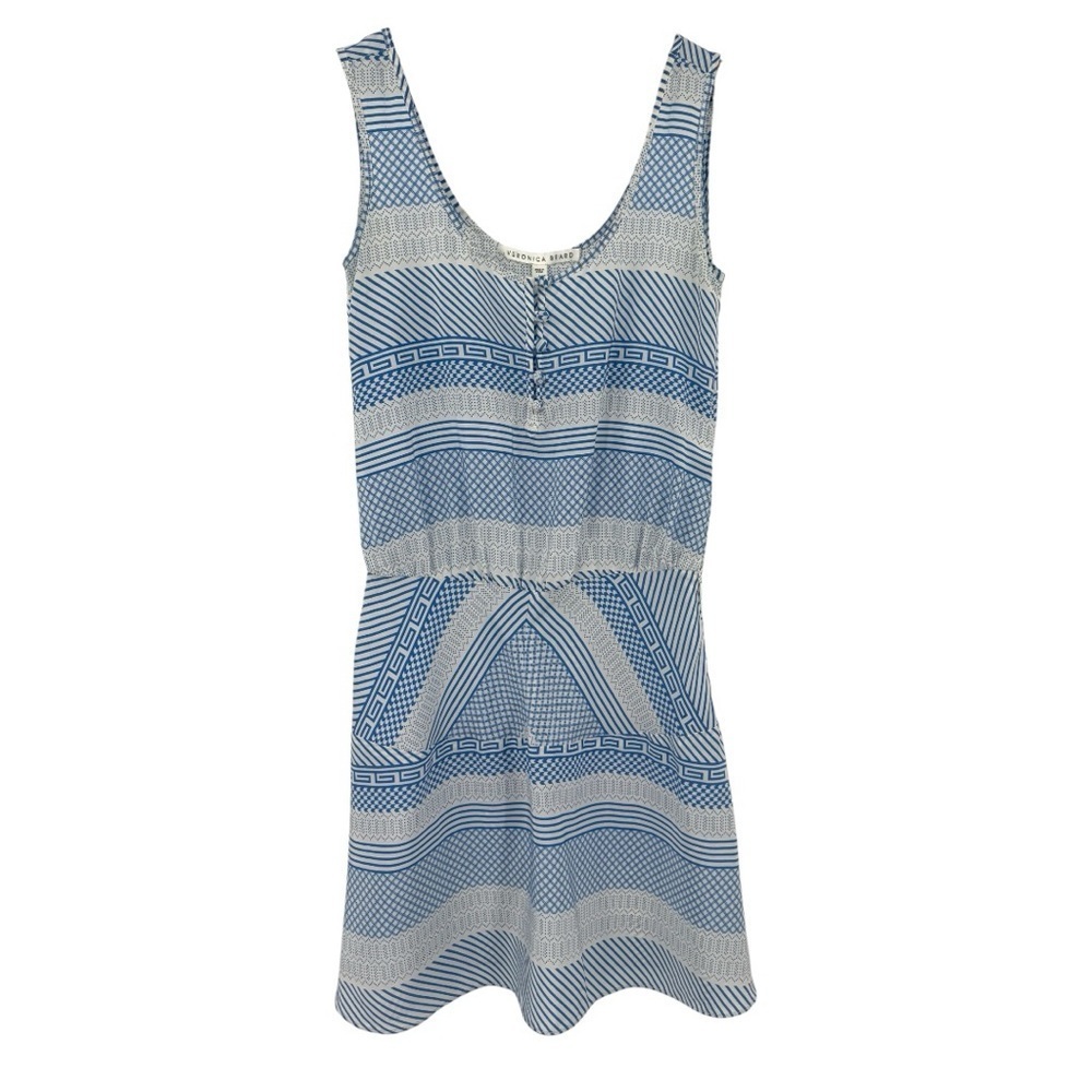 Veronica Beard 100% Silk Mixed Print Sleeveless Mini Dress - Blue White - Size 4 - Picture 2 of 8